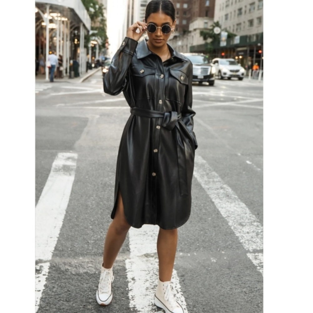 Bohme Black Notched Collar Midi Dress